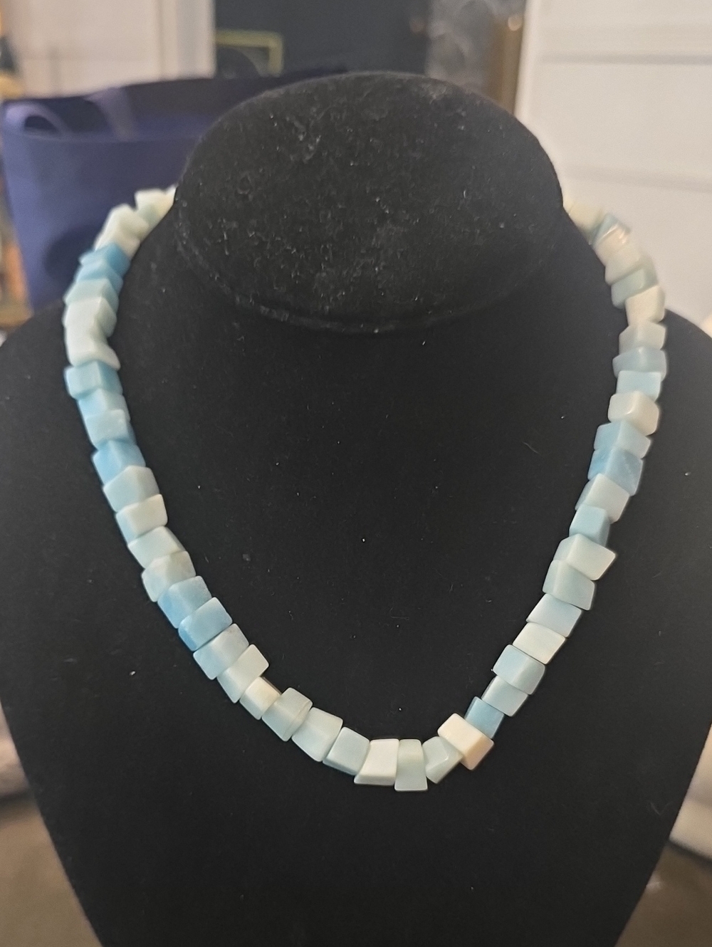 Ralph Lauren Double RL Blue and Cream Square Bead Necklace